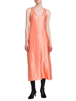 Matte Satin Scoopneck Midi-Dress