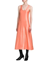 Matte Satin Scoopneck Midi-Dress