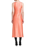 Matte Satin Scoopneck Midi-Dress