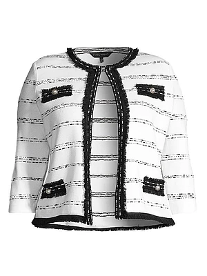 Fringe-Trimmed Striped Knit Jacket