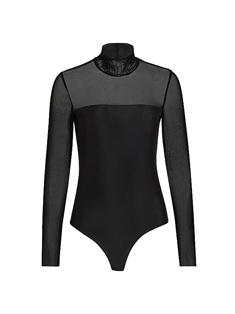 Chic Mesh Mock Turtleneck Bodysuit