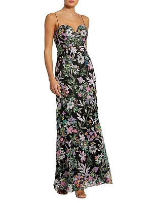 Floral Sequined Sleeveless Maxi Dress