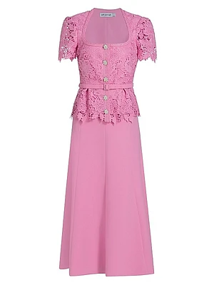 Mixed-Media Lace Midi-Dress