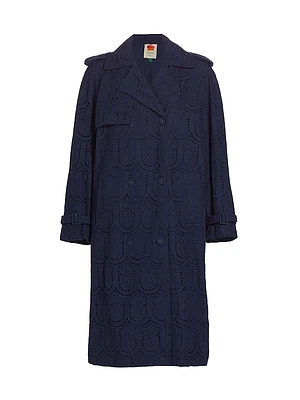 Eyelet Cotton Double-Breasted Trench Coat