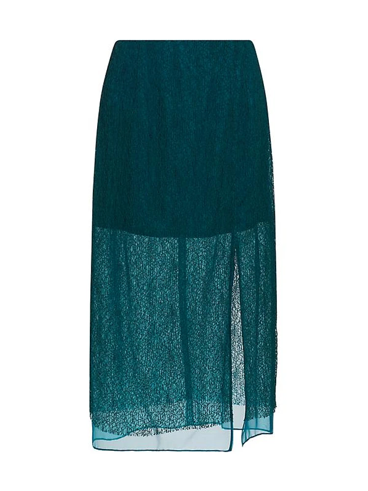 Geometric Cotton-Blend Lace Layered Midi-Skirt