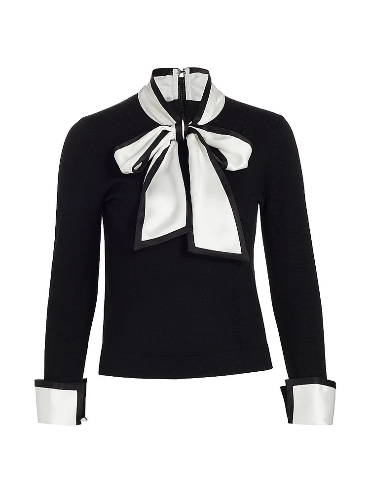 Justina Combination Wool Bow Sweater