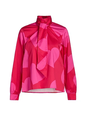 Keith Heart-Printed Tieneck Blouse