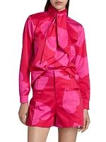Keith Heart-Printed Tieneck Blouse