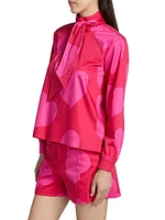 Keith Heart-Printed Tieneck Blouse