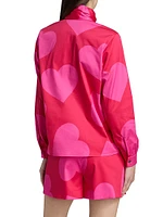 Keith Heart-Printed Tieneck Blouse