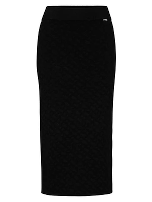 Knitted Jacquard-Pattern Pencil Skirt With Logo Trim