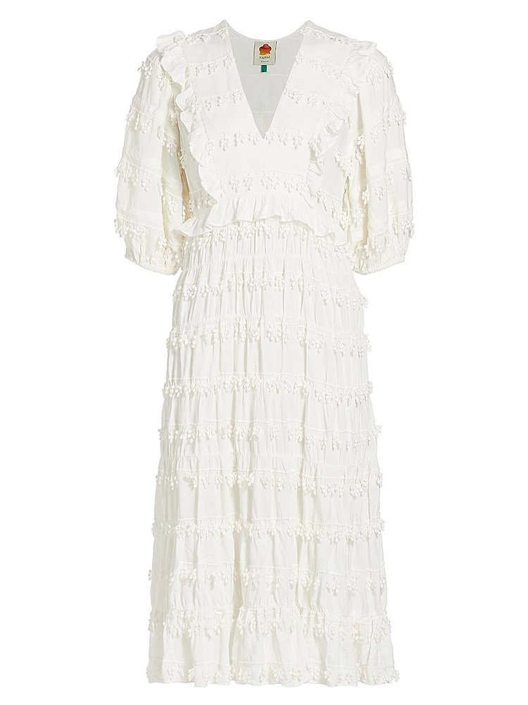 Tiered Puff-Sleeve Midi-Dress
