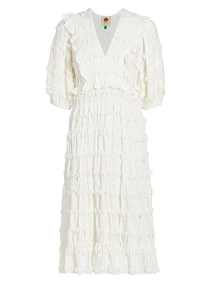 Tiered Puff-Sleeve Midi-Dress