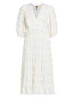Tiered Puff-Sleeve Midi-Dress