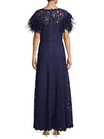 Lace & Feather V-Neck Gown