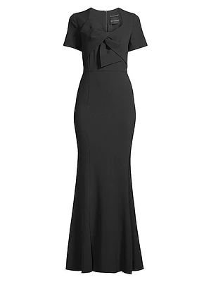 Twisted Bow Crepe Mermaid Gown