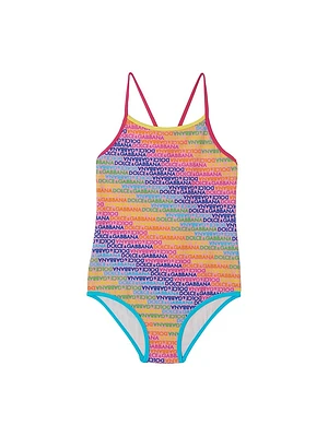 Little Girl's & Logomania Rainbow Print One-Piece Swimsuit