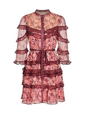 Tasha Silk Floral Ruffled Minidress