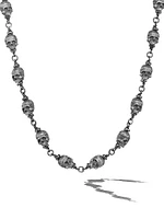 Memento Mori Skull Rosary Necklace Sterling Silver, 9mm