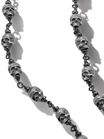 Memento Mori Skull Rosary Necklace Sterling Silver, 9mm