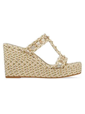 Rockstud Laminated Nappa Wedge Sandals 90MM