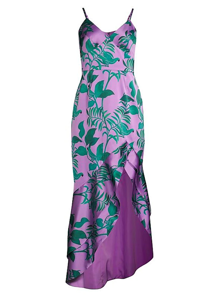 Angel Ruffled Satin High-Low Gown