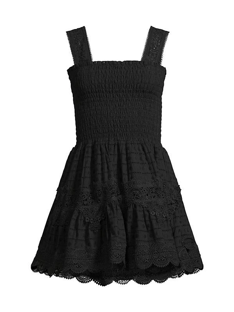 Eternus Leah Smocked Eyelet Minidress