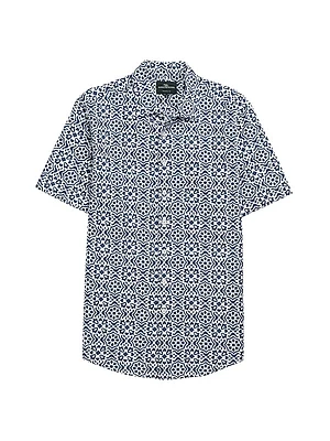 Becksley Geometric Linen & Cotton-Blend Button-Front Shirt