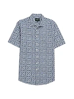 Becksley Geometric Linen & Cotton-Blend Button-Front Shirt