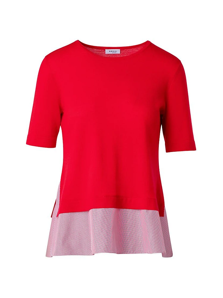 Wool-Cotton Mixed-Media Top