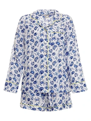 Blue Serenity Vera Ecru Seashells By The Seashore 2-Piece Pajama Set