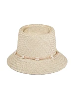 Seashell-Embellished Straw Bucket Hat