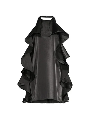 Ruffle Shiny Chiffon Halter Minidress