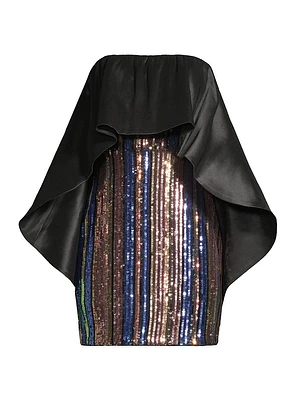 Sequined Stripe Cape Minidress