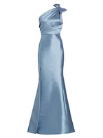 Mikado Bow One-Shoulder Gown