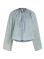 Cotton & Linen-Blend V-Neck Blouse