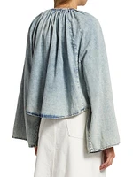 Cotton & Linen-Blend V-Neck Blouse
