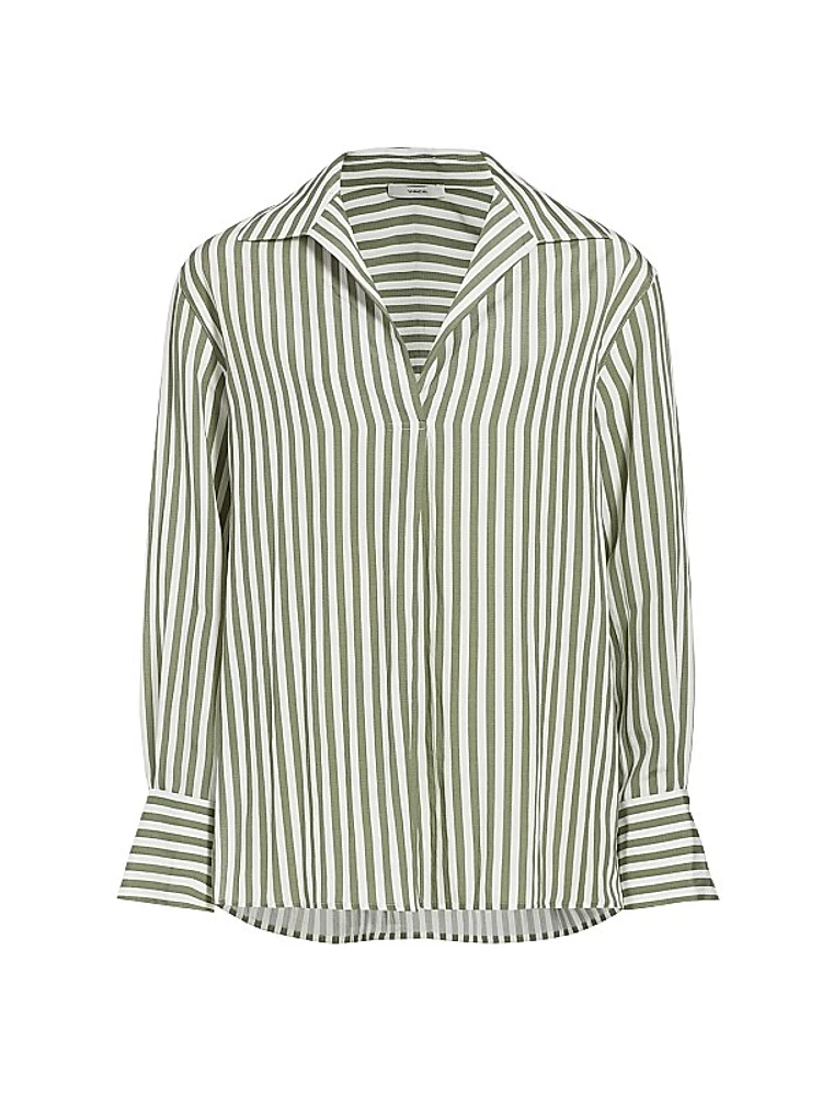 Striped Shaped-Collar Long-Sleeve Top