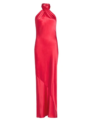 Jade Silk Halterneck Maxi Dress