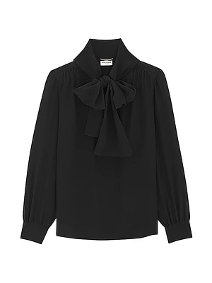 Lavalliere-Neck Blouse Silk Crepe