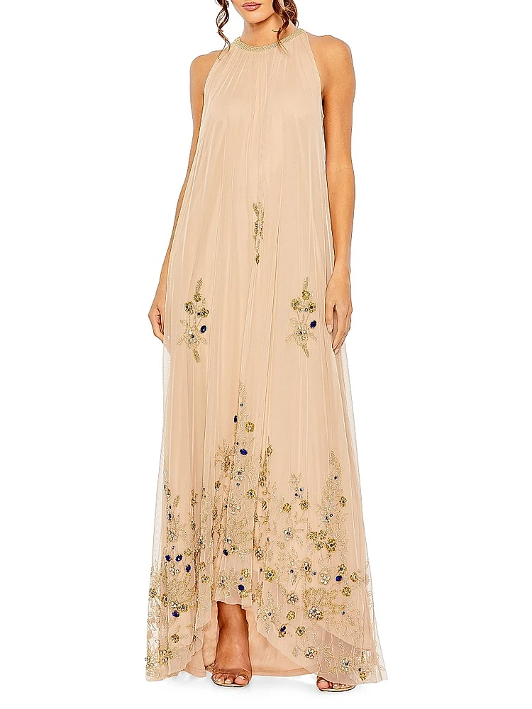 Embellished Tulle Trapeze Gown