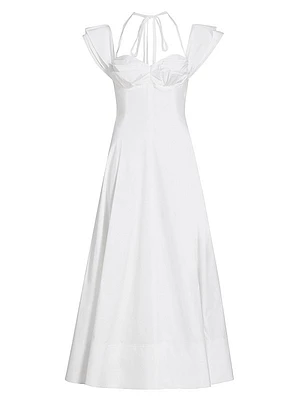 Ruched Poplin Midi-Dress