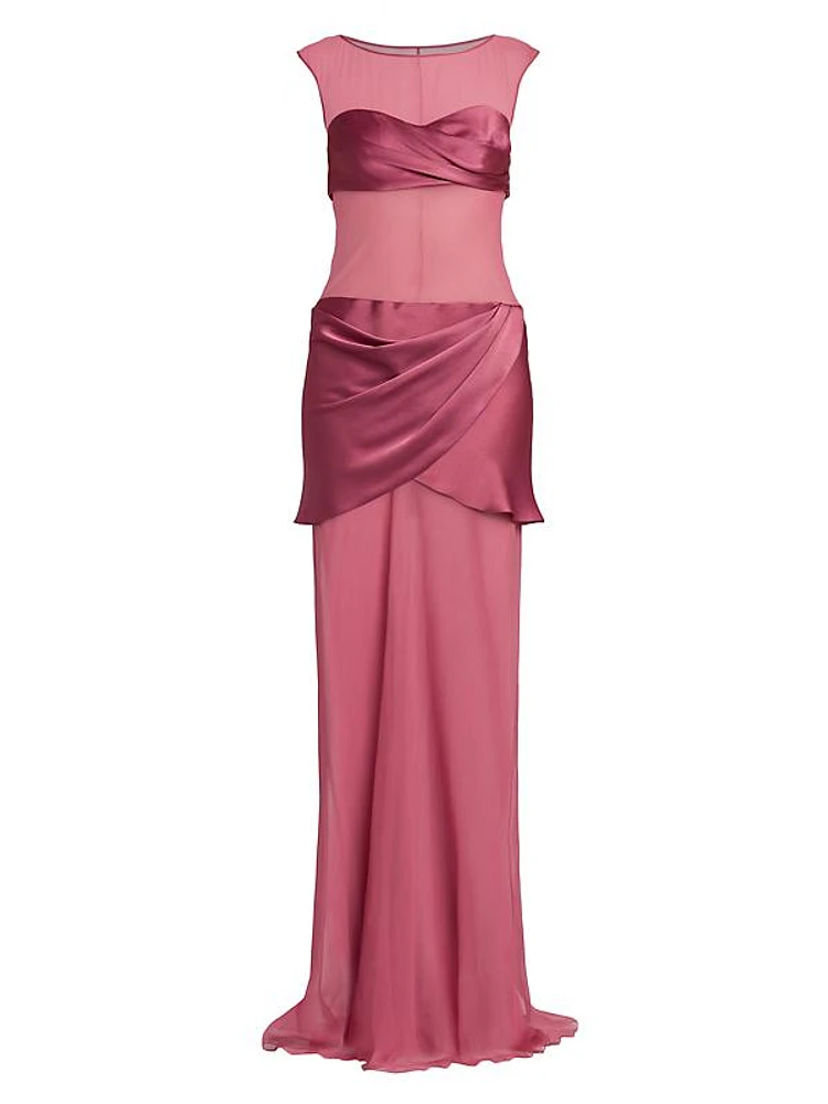Layered Chiffon & Charmeuse Gown