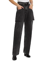 Distressed Slit Mid-Rise Baggy Jeans