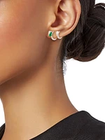 Serti Sur Vide 18K White Gold, 0.52 TCW Diamond & Emerald Single Huggie Hoop Earring - Left Or Right