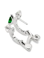 Serti Sur Vide 18K White Gold, 0.52 TCW Diamond & Emerald Single Huggie Hoop Earring - Left Or Right