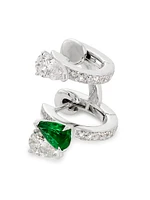 Serti Sur Vide 18K White Gold, 0.52 TCW Diamond & Emerald Single Huggie Hoop Earring - Left Or Right