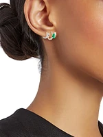 Serti Sur Vide 18K White Gold, 0.52 TCW Diamond & Emerald Single Huggie Hoop Earring - Left Or Right