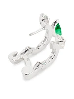 Serti Sur Vide 18K White Gold, 0.52 TCW Diamond & Emerald Single Huggie Hoop Earring - Left Or Right