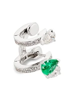 Serti Sur Vide 18K White Gold, 0.52 TCW Diamond & Emerald Single Huggie Hoop Earring - Left Or Right